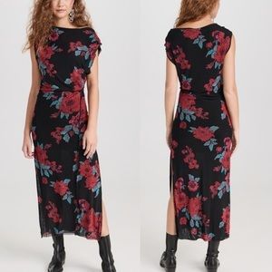 Free People Black and Red Floral Midi Dress